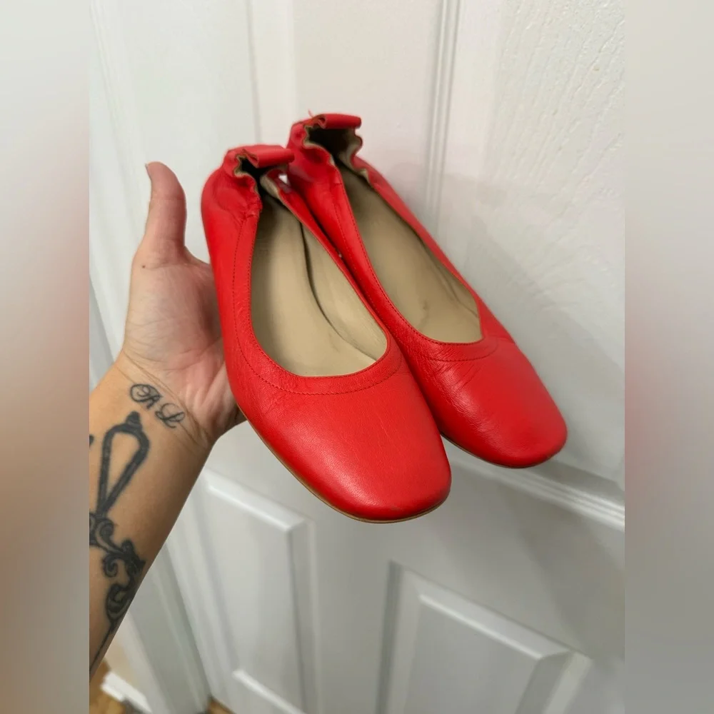 Everlane Women's Red Orange The Day Heel Italian Leather Size 5 - Picture 1 of 8